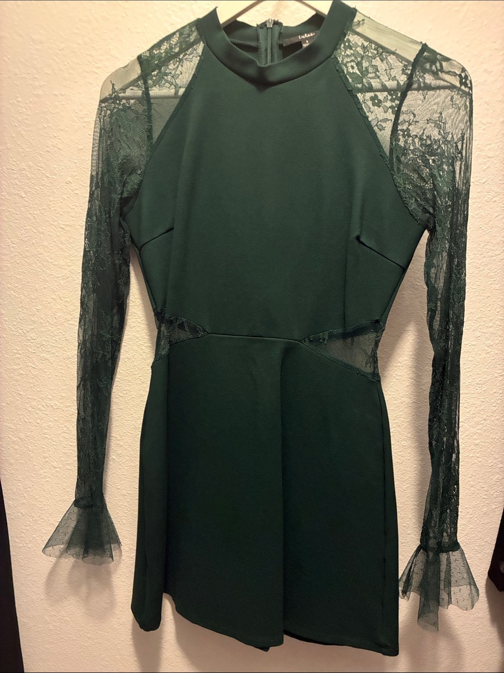 Lulu's Dark Green Lace-Sleeve Long Sleeve Dress